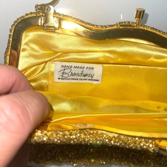 Handmade For Broadway Womens Clutch Purse Gold Beaded Vintage Rope Chain Handle - Picture 4 of 15